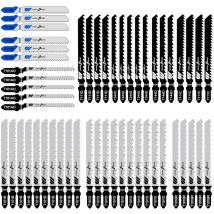 Lot de 52 Lames de scie sauteuse, Lame de scie à métaux professionnelle à haute teneur en carbone, 10 modèles, Lame de scie Idéal pour le bois, le