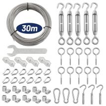 Houhence - Lot de 59 Corde Cable Acier Inoxydable de 30 m - Tendeur de câble en acier inoxydable 304 - Avec œillets - Tuteurs pour plantes
