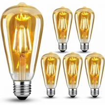 Lot de 6 ampoules vintage E27 led à incandescence, 6 w (remplace 60 w), ampoule rétro idéale pour éclairage nostalgique et rétro, blanc chaud,
