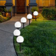 Lot de 6 balises led solaires, led rvb, lampes solaires d'extérieur en forme de globe lumineux sur piquet pour jardin, allée, blanc froid Ouylaf