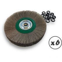 Kibros - Lot de 6 brosses circulaires inox ø 300 mm Epaisseur 3 rangs Fil souple 0.20 mm ondulé Alésage 32 mm + réducteur bague 25/22/20/16/12 mm