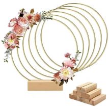 Lot de 6 cerceaux floraux en métal de 30 cm avec support en bois pour table, anneaux de couronne en or pour faire des décorations de couronne de