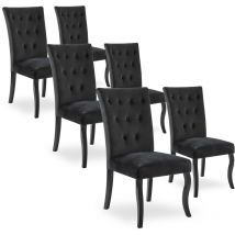 Intensedeco - Lot de 6 chaises capitonnées Chaza Velours Noir