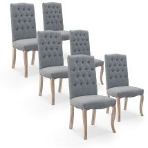 Intensedeco - Lot de 6 chaises capitonnées Jade tissu gris