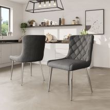 Wishdor - Lot de 2 chaises de salle à manger avec revêtement en velours, pieds de chaise en acier inoxydable, gris foncé