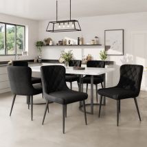 Wishdor - Lot de 6 chaises de salle à manger avec revêtement en velours, pieds de chaise en fer noir, noir