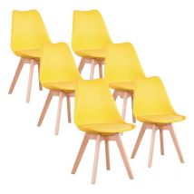 Wokaka Lot de 6 chaises de salle a manger - Coussin de siège en cuir-Scandinave(Jaune)