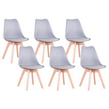 Lot de 6 chaises de salle a manger - Coussin de siège en cuir-Scandinave(Gris) - Wokaka