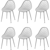 Lot de 6 chaises de salle à manger, en plastique, avec pieds en métal, pour cuisine, salon, jusqu'à 120 kg, gris
