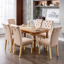 Redom - Lot de 4 chaises de salle à manger en velours avec pieds en chêne, bouton, heurtoir chromé, chaise de chambre à coucher, de cuisine, de