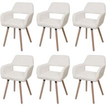 Lot de 6 chaises de salle à manger HHG 867 ii, chaise de cuisine rembourrée, bois tissu/textile chenille (465g/m²) mvg, crème