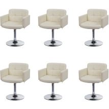 Lot de 6 chaises de salle à manger Orlando, chaise de cuisine avec accoudoirs, similicuir chrome, crème