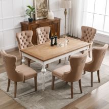 Lot de 6 Chaises de salle, capitonnées en Velours Moderne,Pieds en Bois,Convient pour le salon et la cuisine,Gris brun-6pc