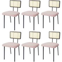 Lot de 6 chaises de salle à manger HHG 707, fauteuil chaise, bois poly rotin métal bouclé, tissu/textile rose