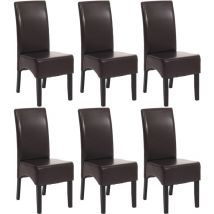 Lot de 6 chaises de séjour Littau, cuir reconstitué marron, pieds foncés