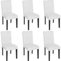 HHG - Lot de 6 chaises de séjour Littau, simili-cuir, blanc mat, pieds foncés