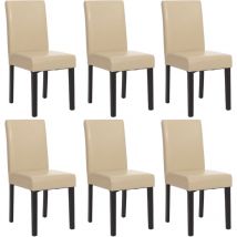 Lot de 6 chaises de séjour Littau, simili-cuir, crème, pieds foncés