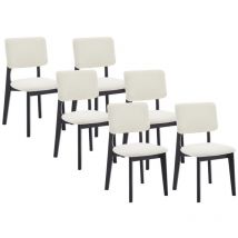 Lot de 6 chaises en tissu bouclette et bois d'hévéa - Blanc et Noir - jasmena