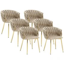 Lot de 6 chaises en velours et métal doré - Beige - ELEGANO