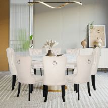 Puluomis - Lot de 8 Chaises de Salle à Manger Confortables en Velours, Chaise de Cuisine en Pieds Bois Massif, Chaise Beige Rembourrée avec Assise ,