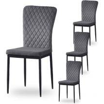 Lot de 4 chaises Jymtom Dossier haut ,pour salle à manger,matière en Velours et métal - Gris