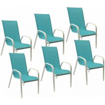 Lot de 6 chaises MARBELLA en textilène bleu - aluminium blanc