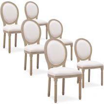 Intensedeco - Lot de 6 chaises médaillon Louis xvi tissu Beige