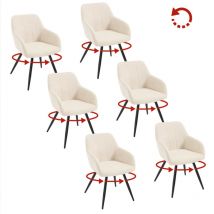 Lot de 6 Chaises Pivotante Salle à Manger Woltu Fauteuil Salle à Manger en Velours, Pieds en Métal, Beige