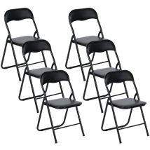 Lot de 6 Chaises Pliantes Noires en Coussin de siège en pu et pieds en métal Style Industriel