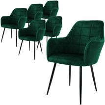 Ml-design - ecd Germany Lot de 6 Chaises de Salle à Manger - Vert Foncé - Style Rétro - Assise Rembourrée Aspect Velours - Pieds en Métal Noir - avec