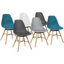 Idmarket - Lot de 6 chaises sandra mix color blanc, gris clair, gris foncé x2, bleu canard x2