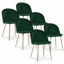 Intensedeco - Lot de 6 chaises Cecilia velours Vert pieds or