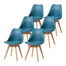 Wokaka - Lot de 6 Chaises - Scandinaves - Chaises de Salle à Manger - Pieds en Bois - Bleu