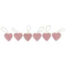 Lot de 6 coeurs en tissu vichy
