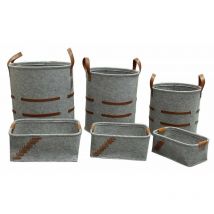 Meubletmoi - Lot de 6 corbeilles rondes et rectangulaires en feutre gris - basket