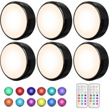 Jalleria - Lot de 6 éclairages led sous meuble à intensité variable - led pour cuisine - led Multicolore à piles - Éclairage de vitrine avec