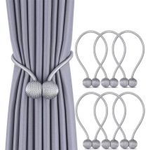 Lot de 6 embrasses magnétiques pour rideaux, tentures, décoration de salon ou de bureau, sans outils (gris)
