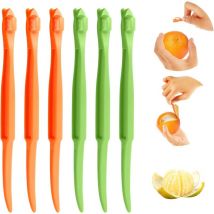 Lot de 6 éplucheurs d'oranges en plastique, pour citrons, pamplemousses, oranges, accessoires de cuisine (orange et vert)