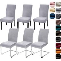 Lot de 6 housses de chaise extensibles en velours - Pour cuisine, restaurant, hôtel, banquet, mariage (gris argenté, 6 pièces)