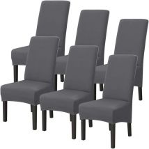 Lot de 6 Housses de Chaise xl Extensible Gris pour Salle à Manger élastique Couverture Chaises Dossier Haut Grande Taille Lavable