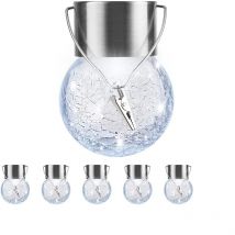 Mezheng - Lot De 6 Lampes Solaires à Suspendre Pour Extérieur, Lanterne Solaire Étanche Avec Poignée Et Clip, Boules Décoratives En Verre Fissuré