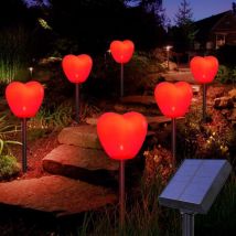 Treetalk - Lot de 6 lampes solaires en forme de cœur rouge pour la Saint-Valentin, décoration extérieure étanche en forme de cœur pour jardin, allée,