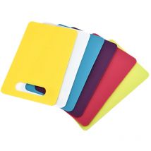 Lot de 6 mini planches à découper carrées en plastique flexibles, couleur bonbon, antidérapantes, colorées, pour cuisine, bar, barbecue, avec trou de