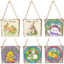 Lot de 6 panneaux de Pâques à suspendre Panneaux de bienvenue lapin Panneaux de Pâques à suspendre Porte en bois Panneaux de Pâques à suspendre