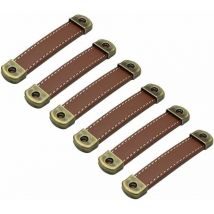 Lot de 6 poignées en cuir Poignées de meubles vintage en cuir–Poignées d'armoire poignées cuir poignee meuble de cuisine Brun Entraxe 96mm