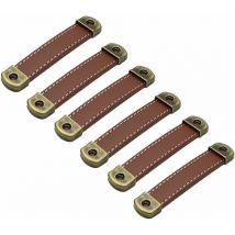 Lot de 6 poignées en cuir Poignées de meubles vintage en cuir–Poignées d'armoire poignées cuir poignee meuble de cuisine Brun Entraxe 96mm