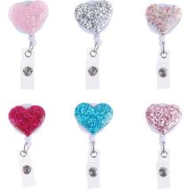 Feiyue - Lot de 6 porte-badges d'infirmière colorés créatifs en forme de cœur avec strass rétractables pour infirmières
