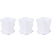 Lot de 6 pots de fleurs carrés épais en plastique pour plantes succulentes (3 petits pots carrés blancs, plateau inférieur blanc)