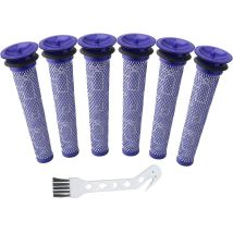 Houhence - Lot de 6 pré-filtres de remplacement + une brosse pour Dyson DC58, DC59, V6, V7, V8. Numéro de pièce de rechange 965661-01.