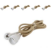 Chacon - Lot de 6 rallonges textiles fiche plate - 3m - prise terre - lin